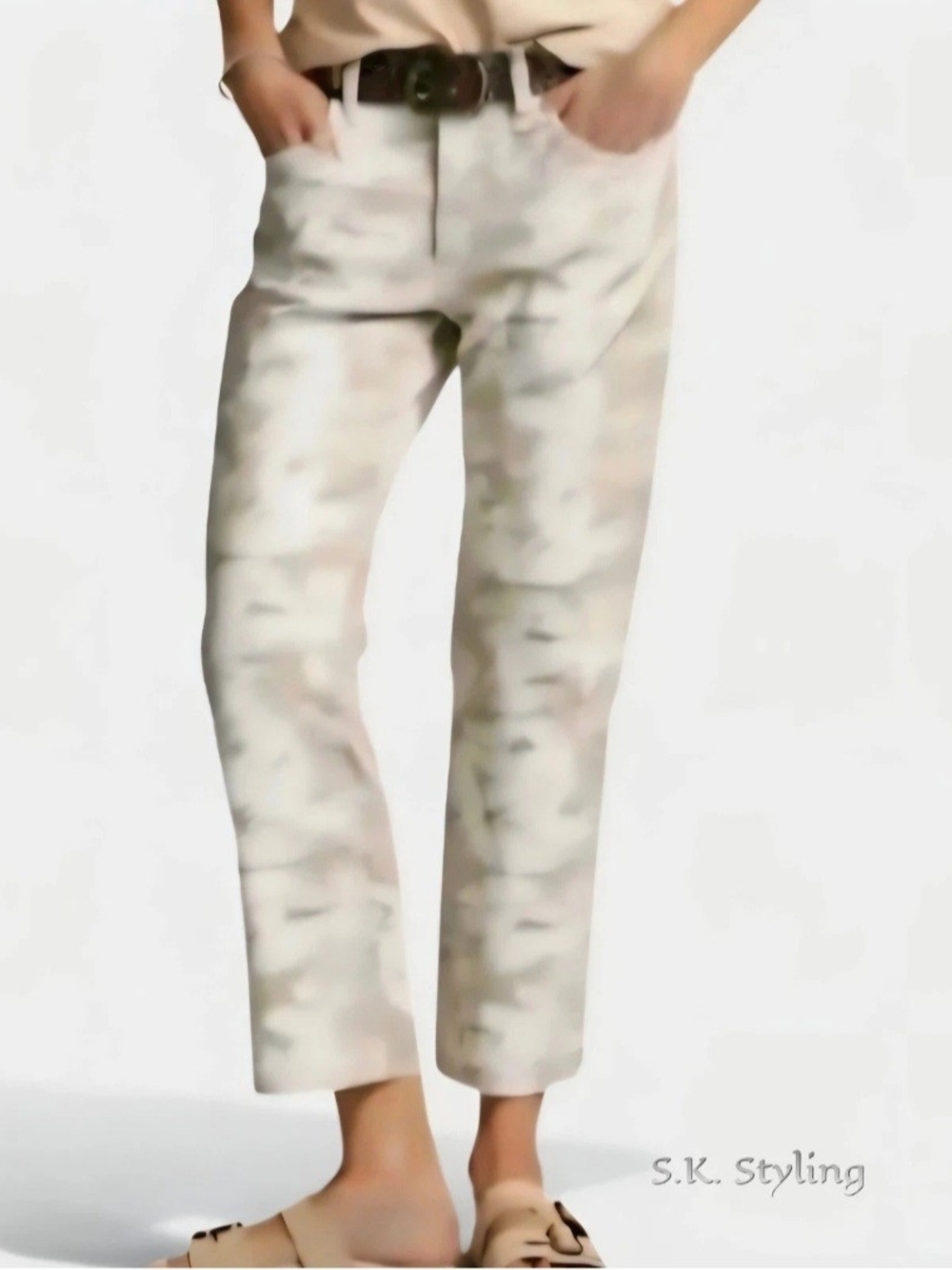 Chico's Perfect Stretch  Girlfriend Slim Leg Ankle Jeans Tan Marble O = S 30x26